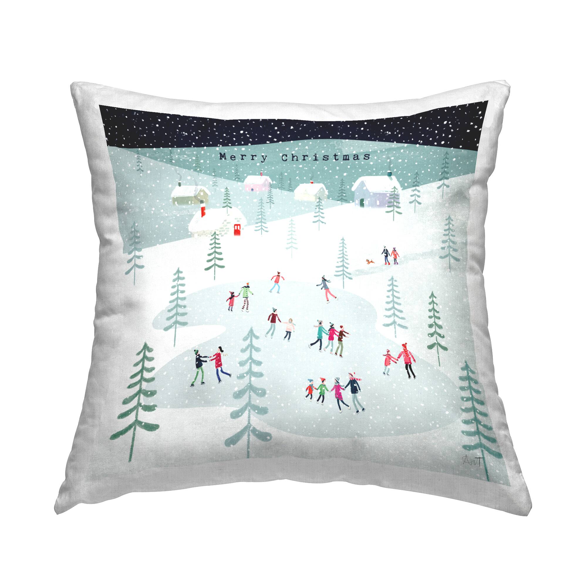Stupell Industries Merry Christmas Ice Skating Pillow